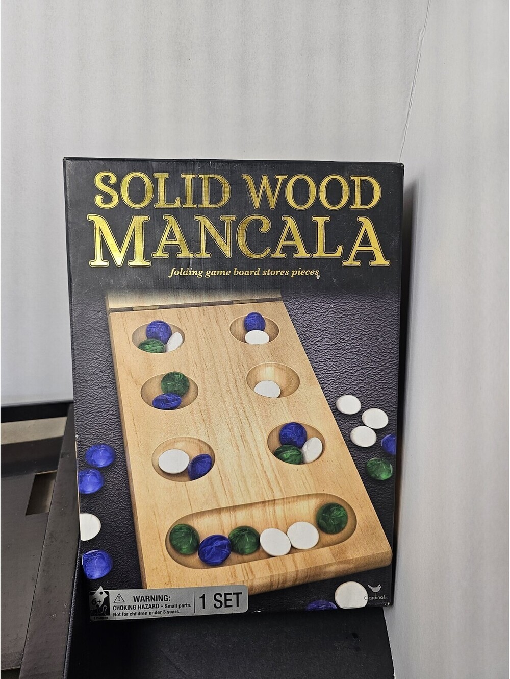 Solid Wood Mancala Folding Board Game Cardinal Complete 68 Glass Stones